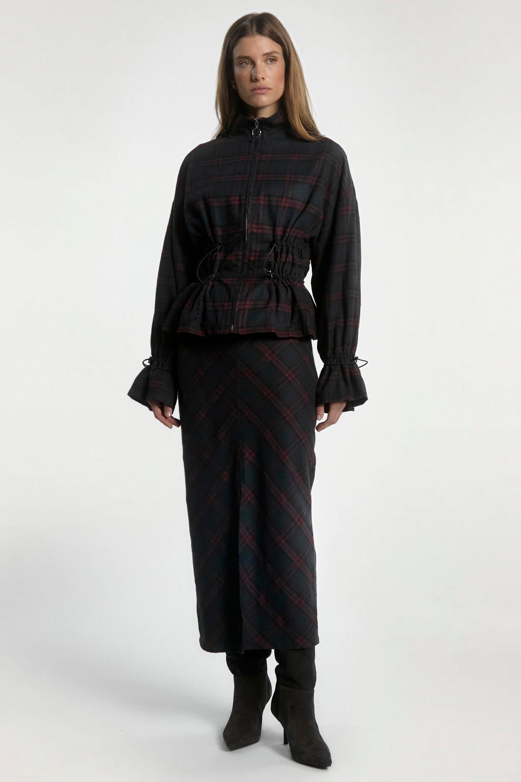 Aaiko midi rok met ceintuur - donkerblauw