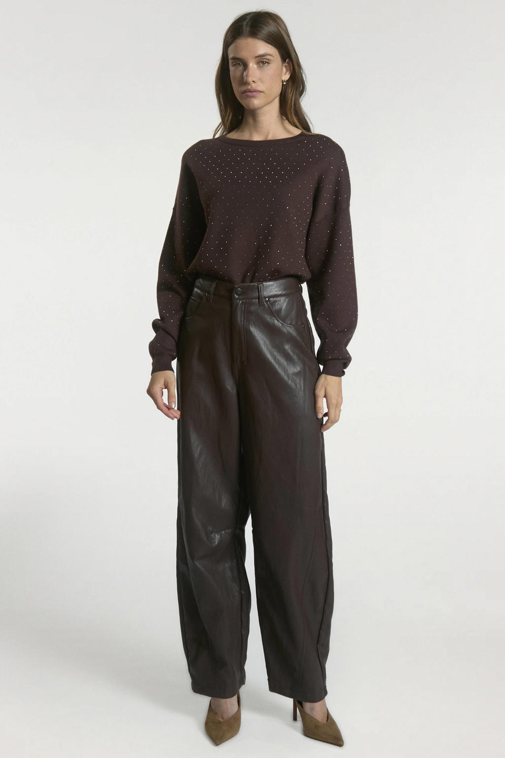 Aaiko sweater met strass-steentjes - bruin