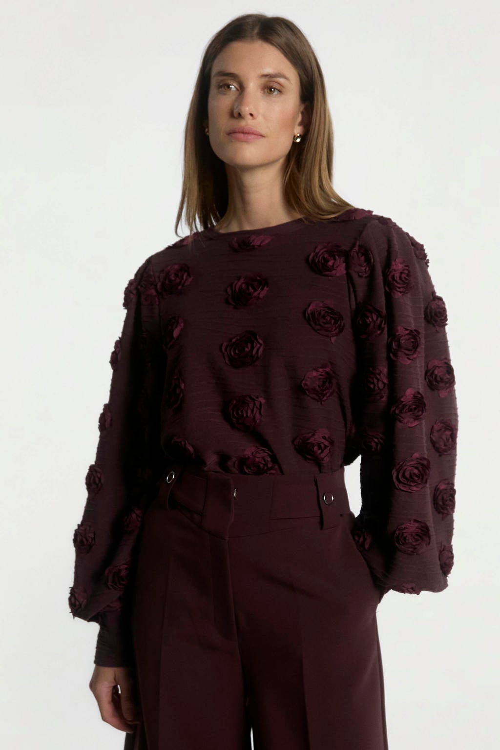 Aaiko gebloemde top met borduursels - donkerrood