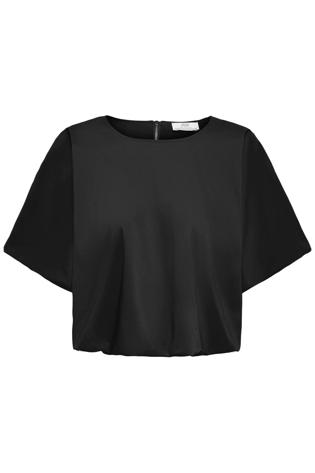 Zwarte dames JDY top met effen, korte mouwen, ronde hals en geweven detail