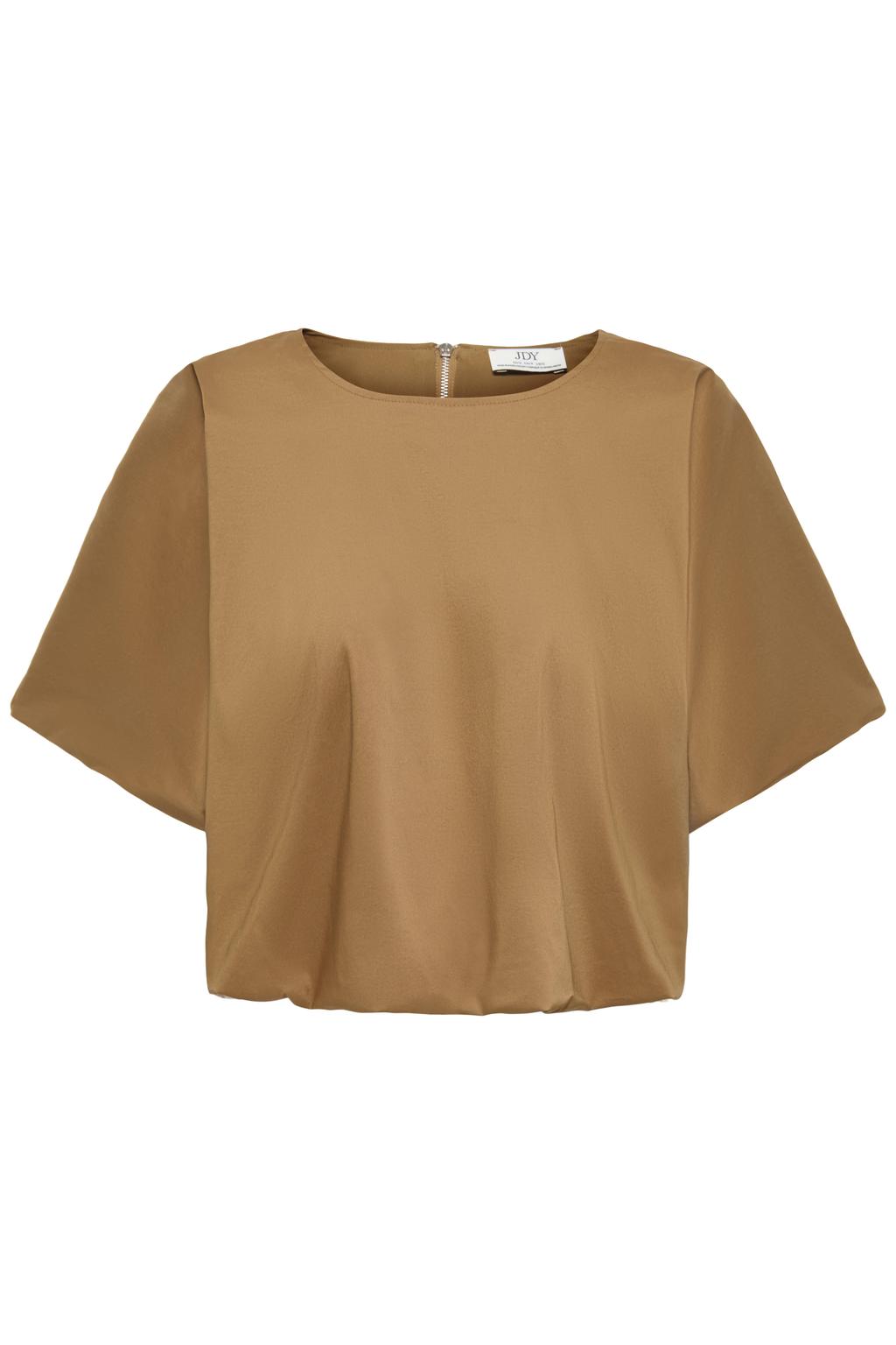 Bruine dames JDY top met effen, korte mouwen, ronde hals en geweven detail