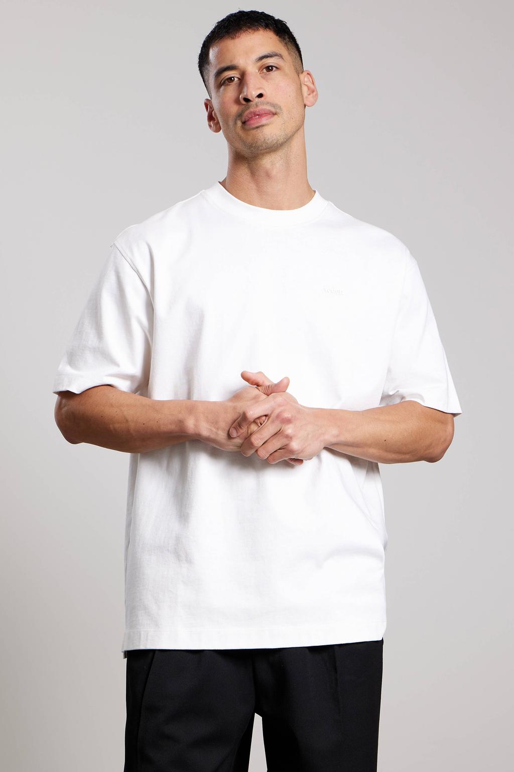 Ecru heren Aeden relaxed fit T-shirt offwhite van katoen met korte mouwen en ronde hals
