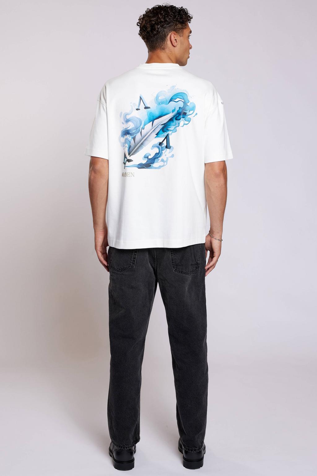 Ecru heren Aeden relaxed fit T-shirt van katoen met korte mouwen en ronde hals