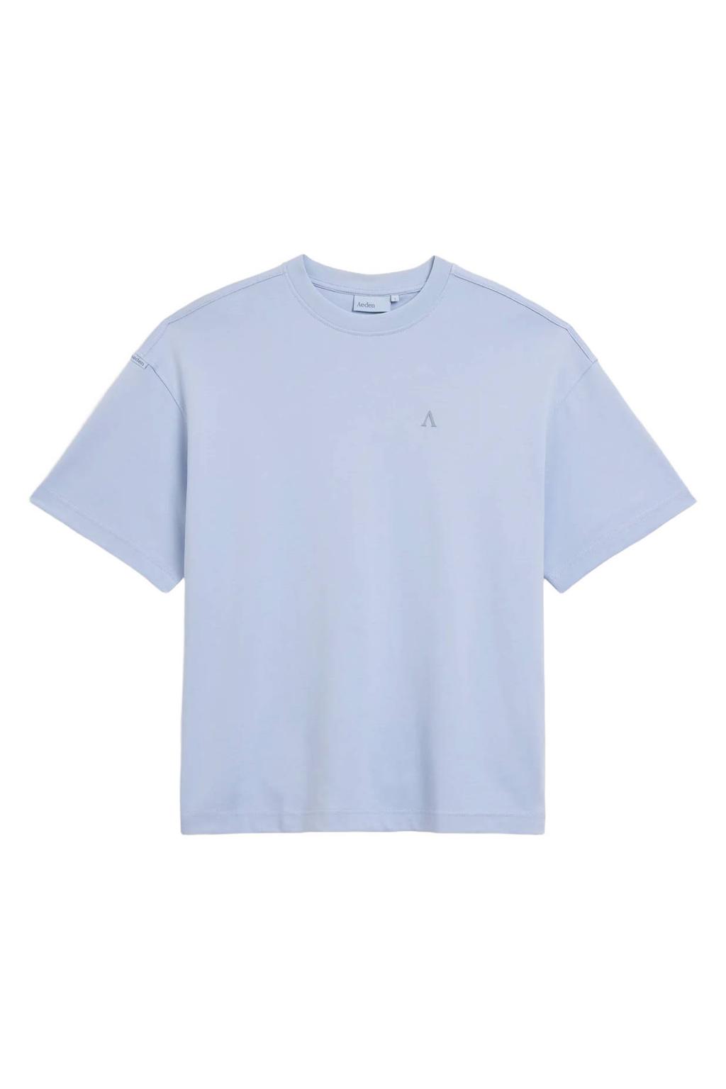 Lichtblauwe heren Aeden relaxed fit T-shirt korenblauw met korte mouwen en ronde hals
