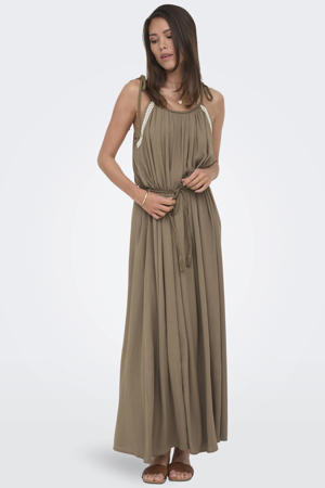 viscose maxi zomerjurk met borduursels - bruin