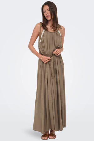viscose maxi zomerjurk met borduursels - bruin