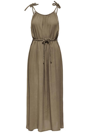 viscose maxi zomerjurk met borduursels - bruin