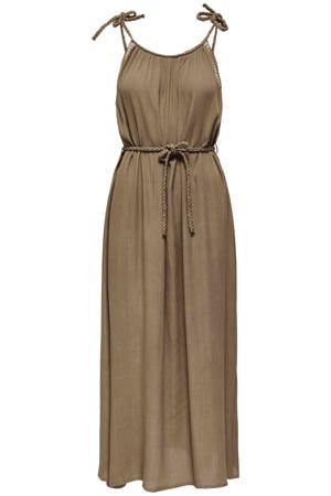 viscose maxi zomerjurk met borduursels - bruin