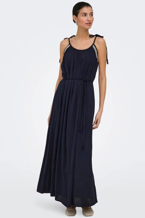 viscose maxi jurk met borduursels - donkerblauw