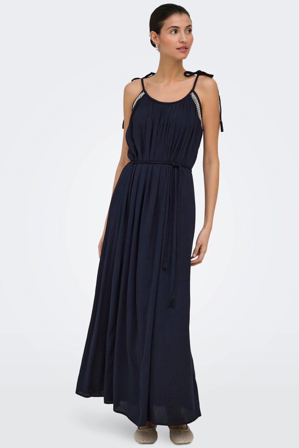 JDY viscose maxi jurk met borduursels - donkerblauw