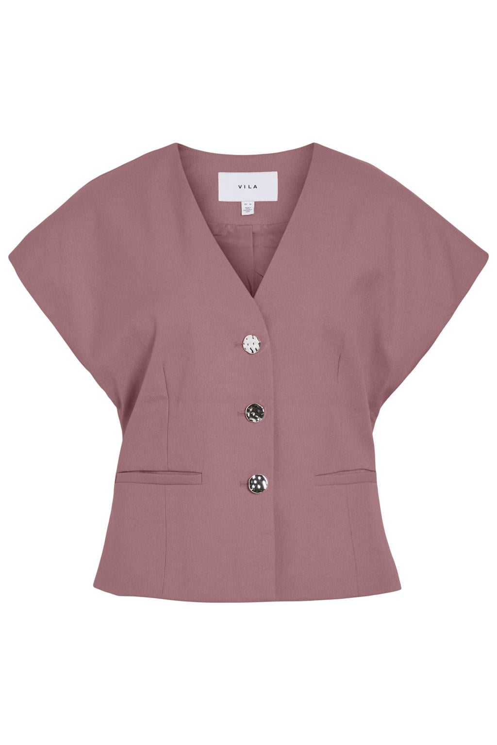 Oudroze dames VILA jasje van polyester met effen, korte mouwen, V-hals en knoopsluiting