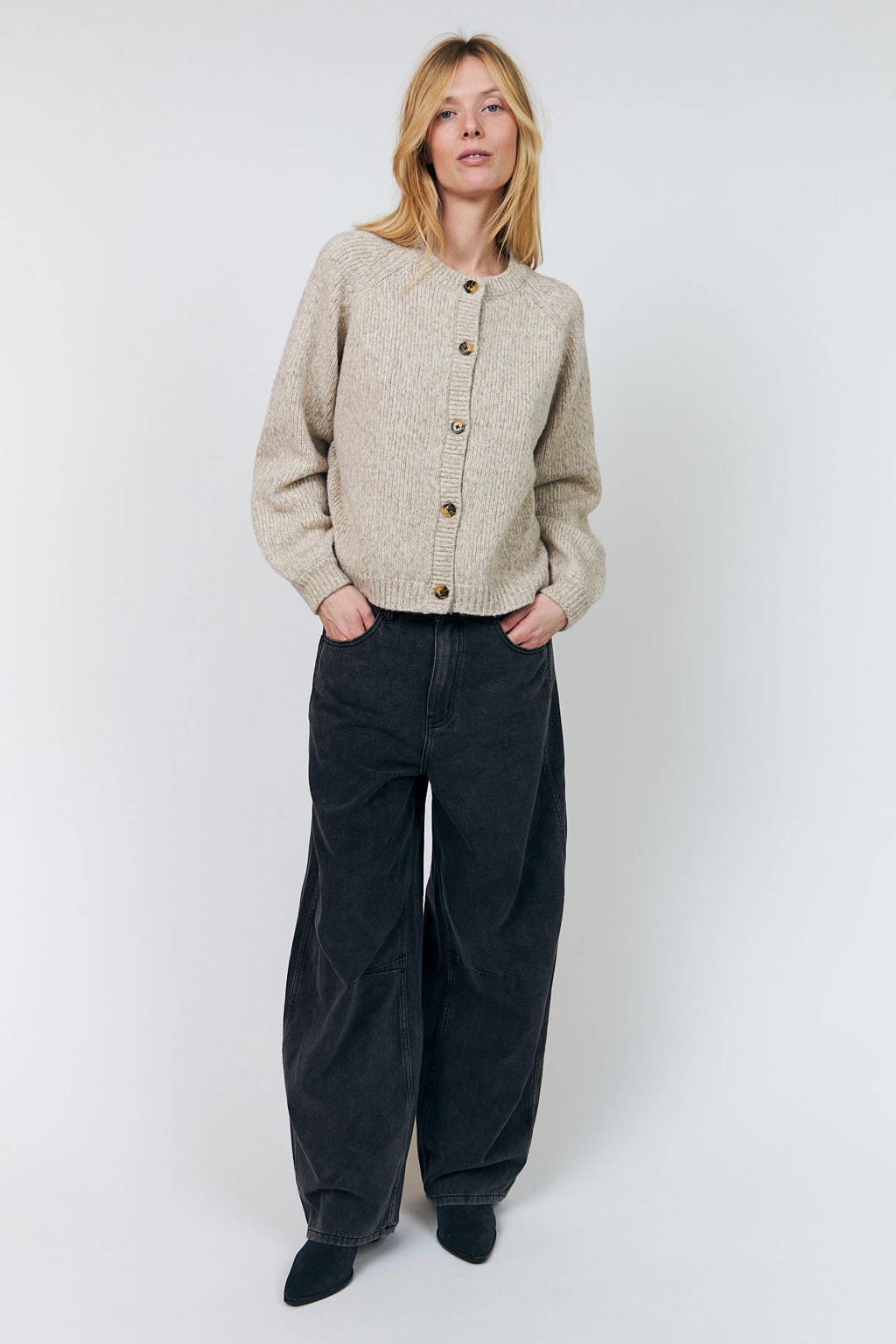 Beige dames Lollys Laundry vest met effen en lange mouwen