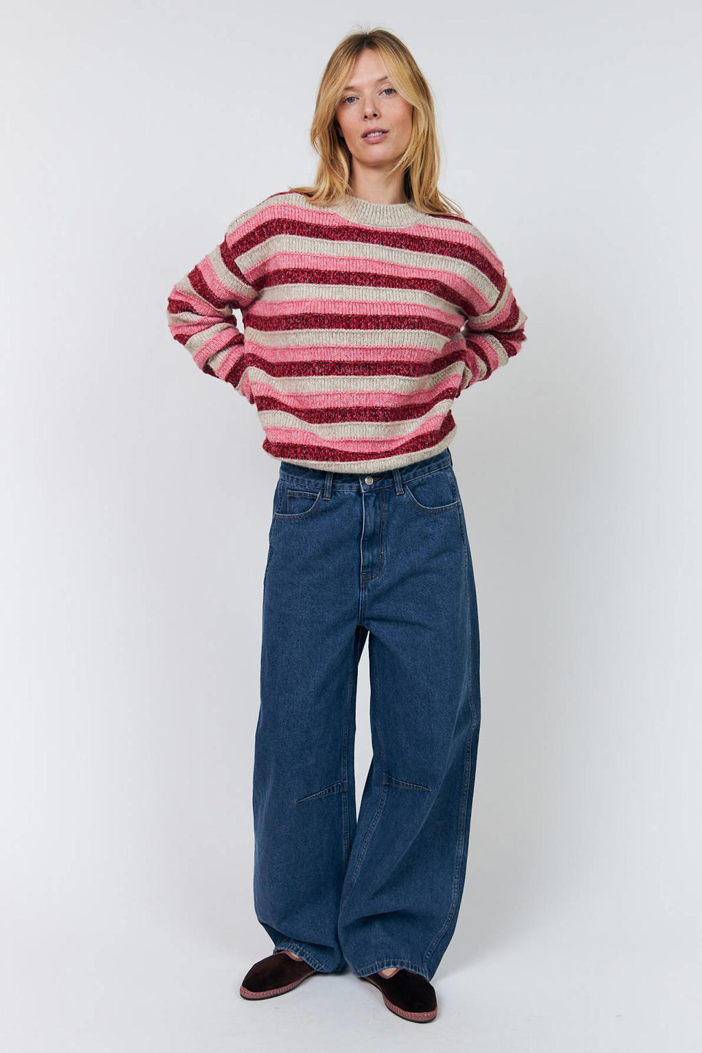 Lollys Laundry gebreide gestreepte trui met wol - roze