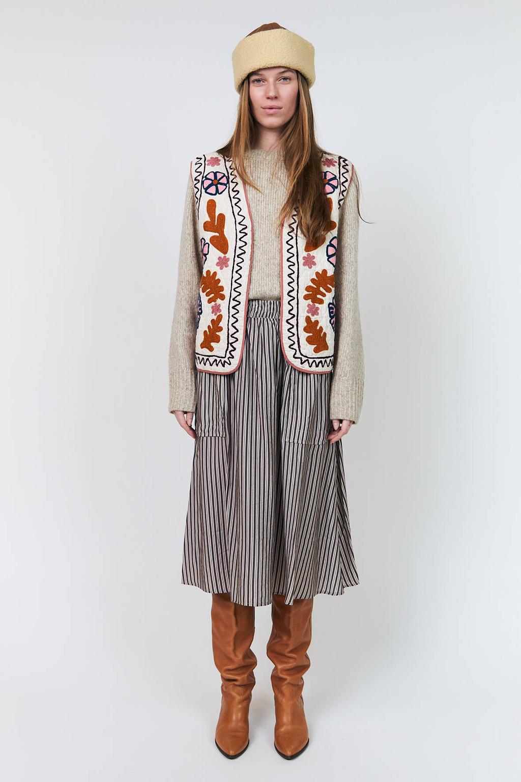 Multikleurige dames Lollys Laundry gilet en print meerkleurig met reverskraag, knoopsluiting en borduursels