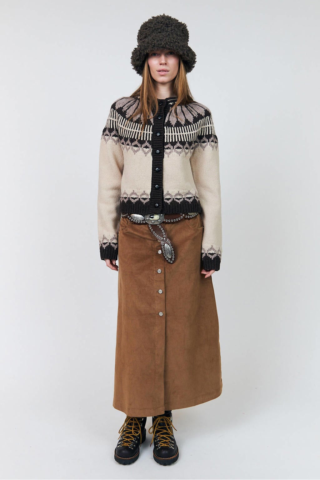 Lollys Laundry wollen gebreid vest met print - beige/bruin