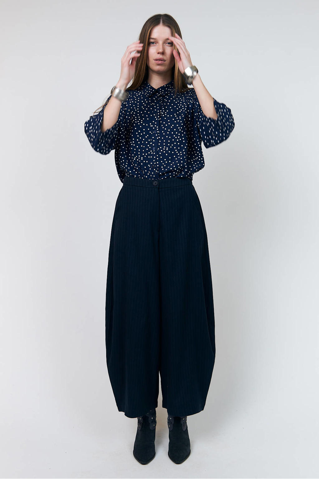Lollys Laundry ballonbroek met krijtstreep - donkerblauw