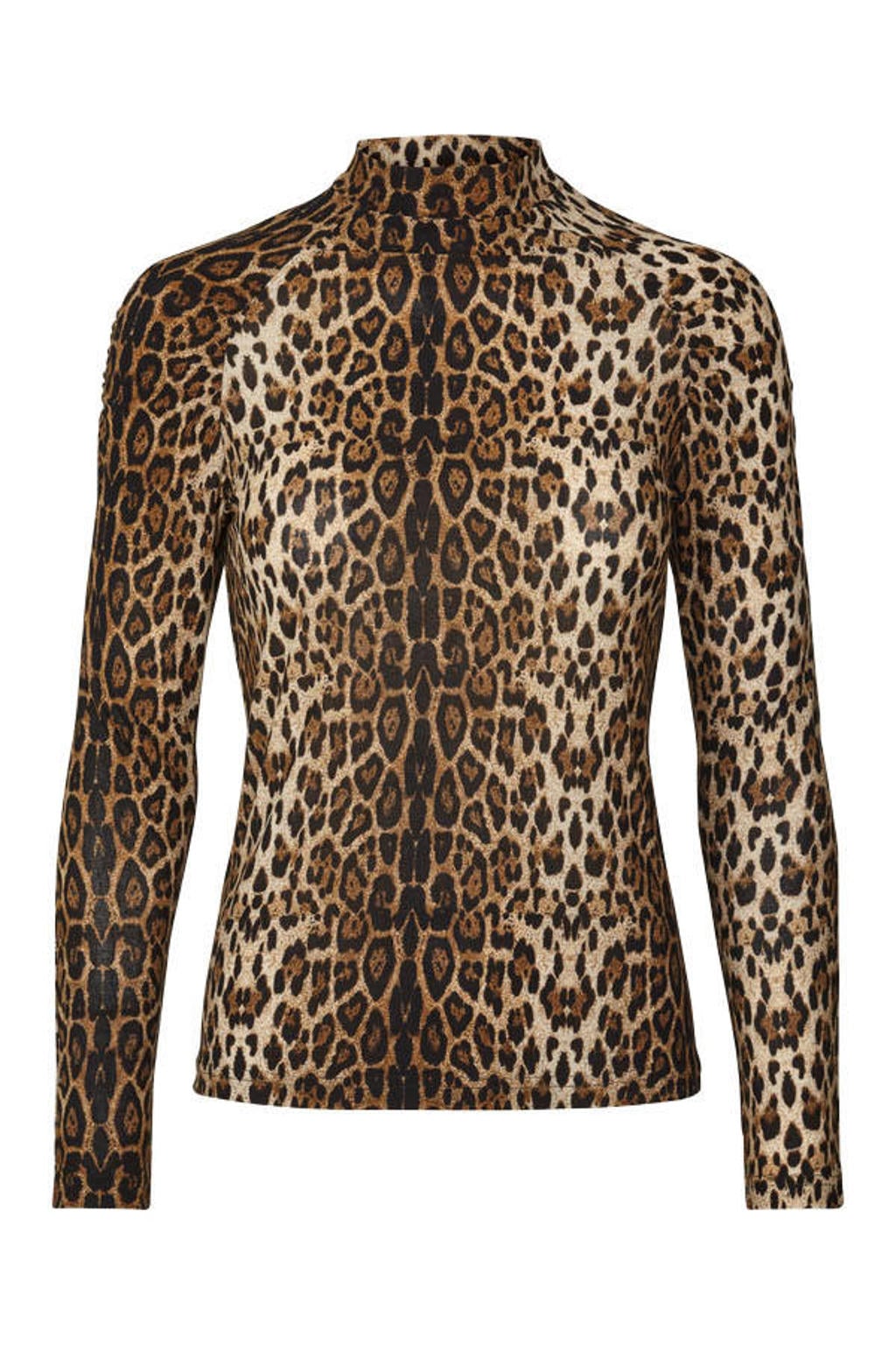 Bruin en zwarte dames Lollys Laundry top en met panterprint en lange mouwen