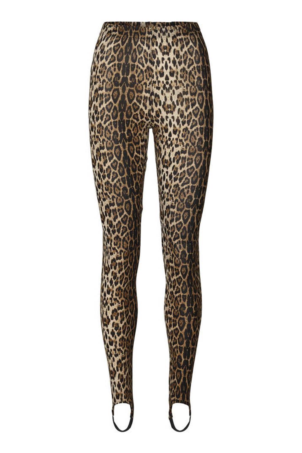 Bruin en zwarte dames Lollys Laundry super skinny legging met regular waist, elastische tailleband en panterprint