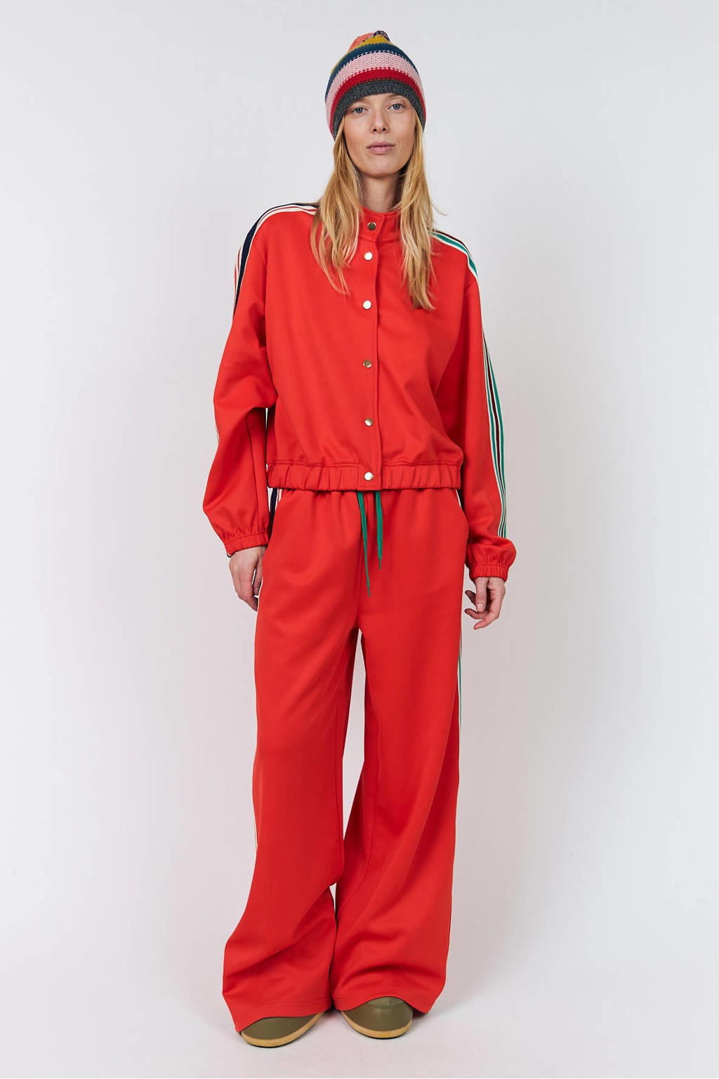 Lollys Laundry wide leg gestreepte broek - rood/groen