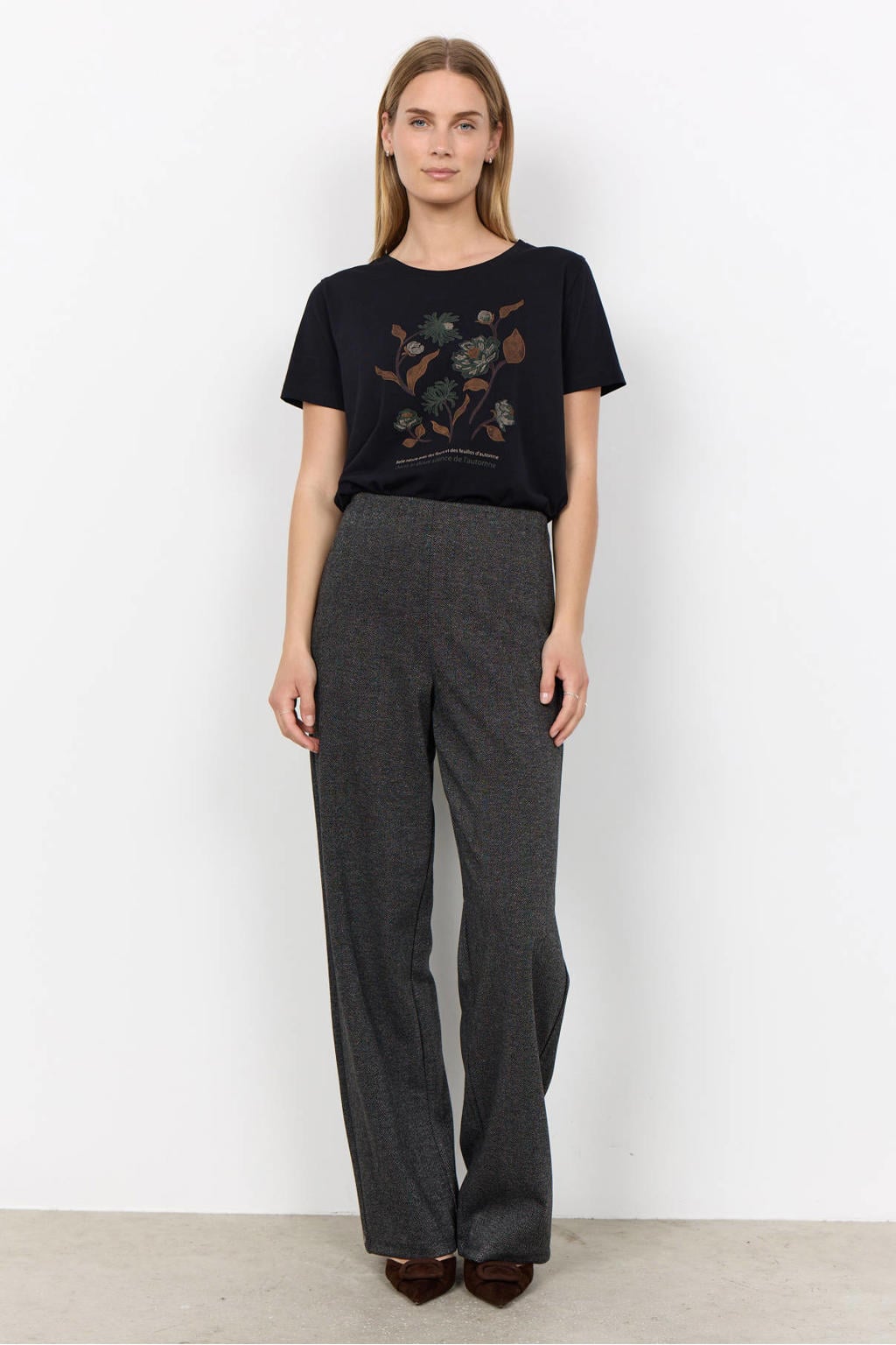 Grijze dames Soyaconcept straight leg broek met elastische inzet en effen