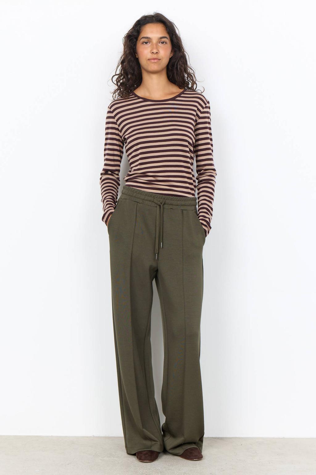 Donkergroene dames Soyaconcept wide leg joggingbroek van modal met high waist, elastische tailleband met koord en effen