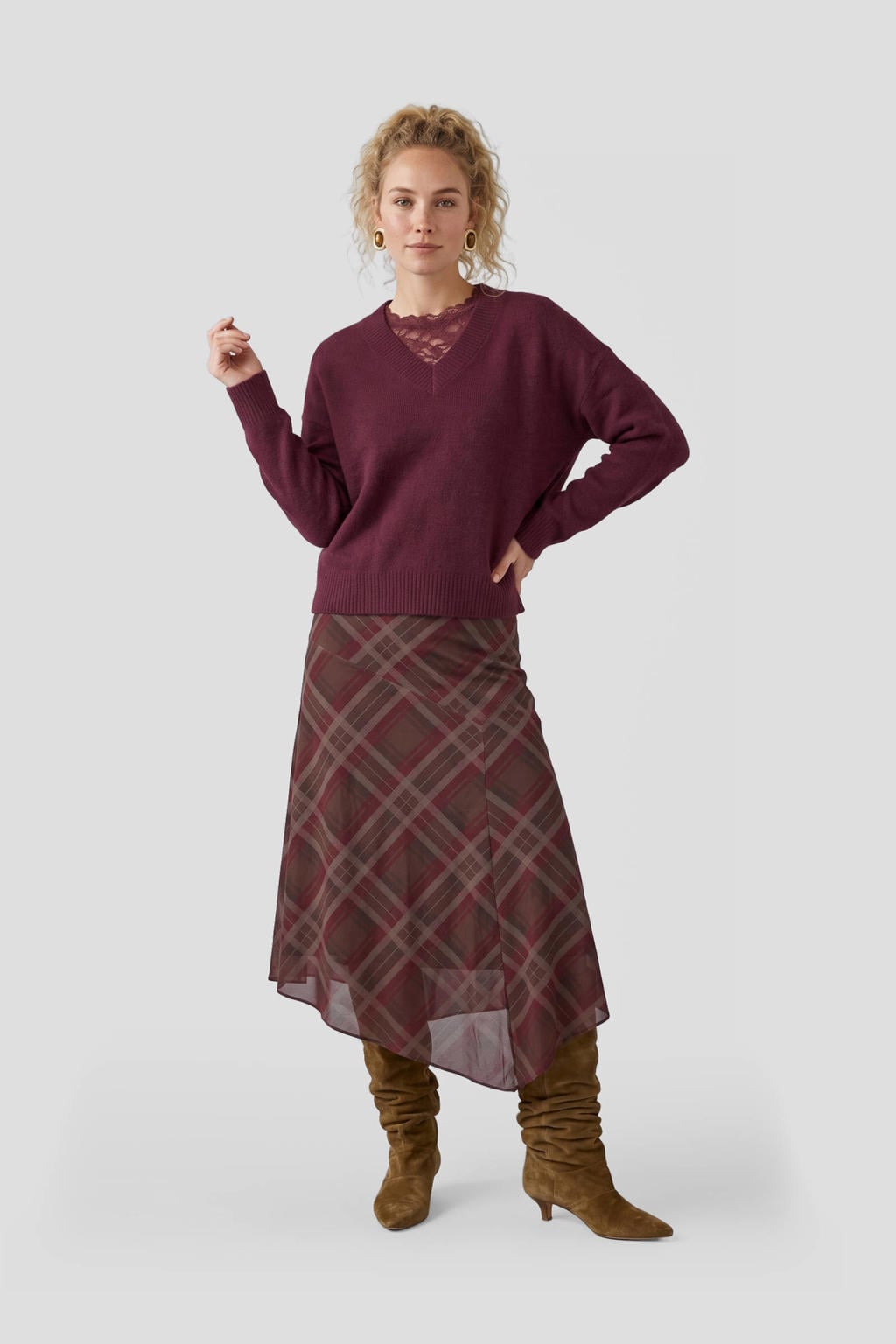 Anytime asymmetrische mesh rok bruin