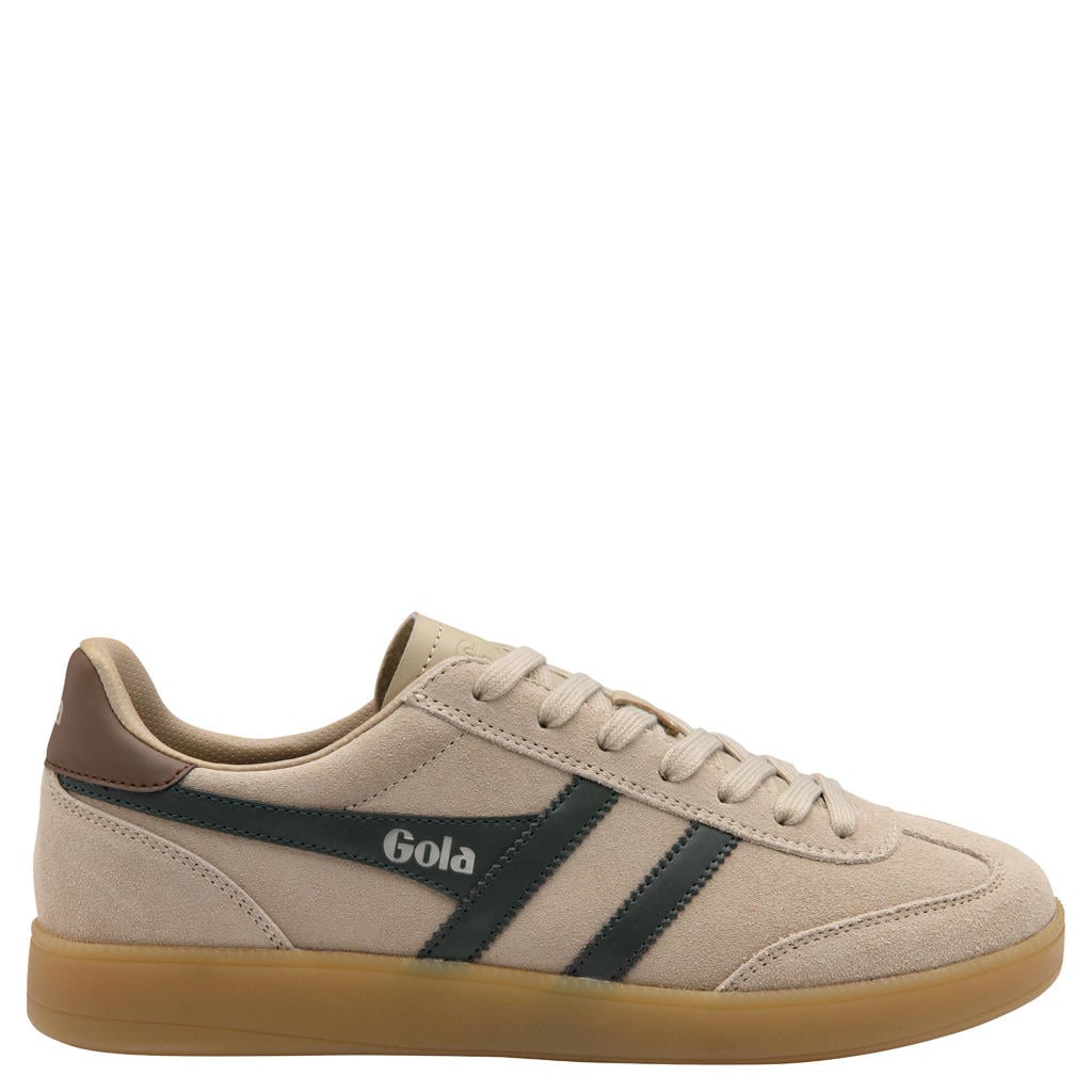 Beige en donkergroene dames Gola Viper leren suède sneakers - met veters