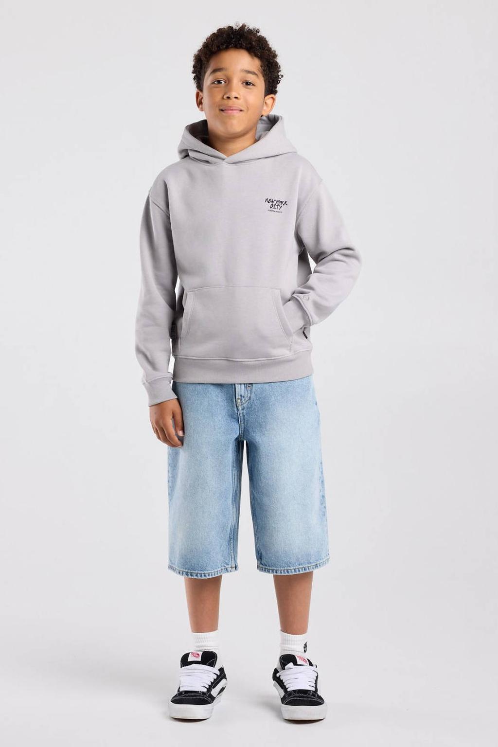 Grijze jongens America Today sweater met effen, lange mouwen, ronde hals en geribde boorden