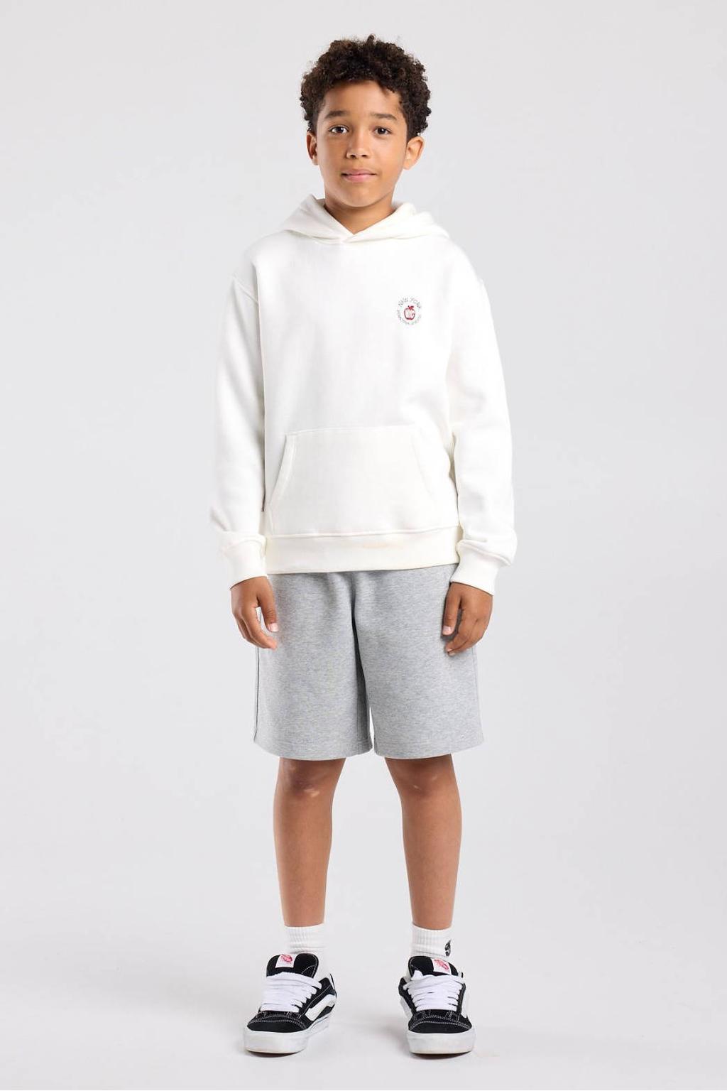 Witte jongens America Today sweater met effen, lange mouwen, ronde hals en geribde boorden