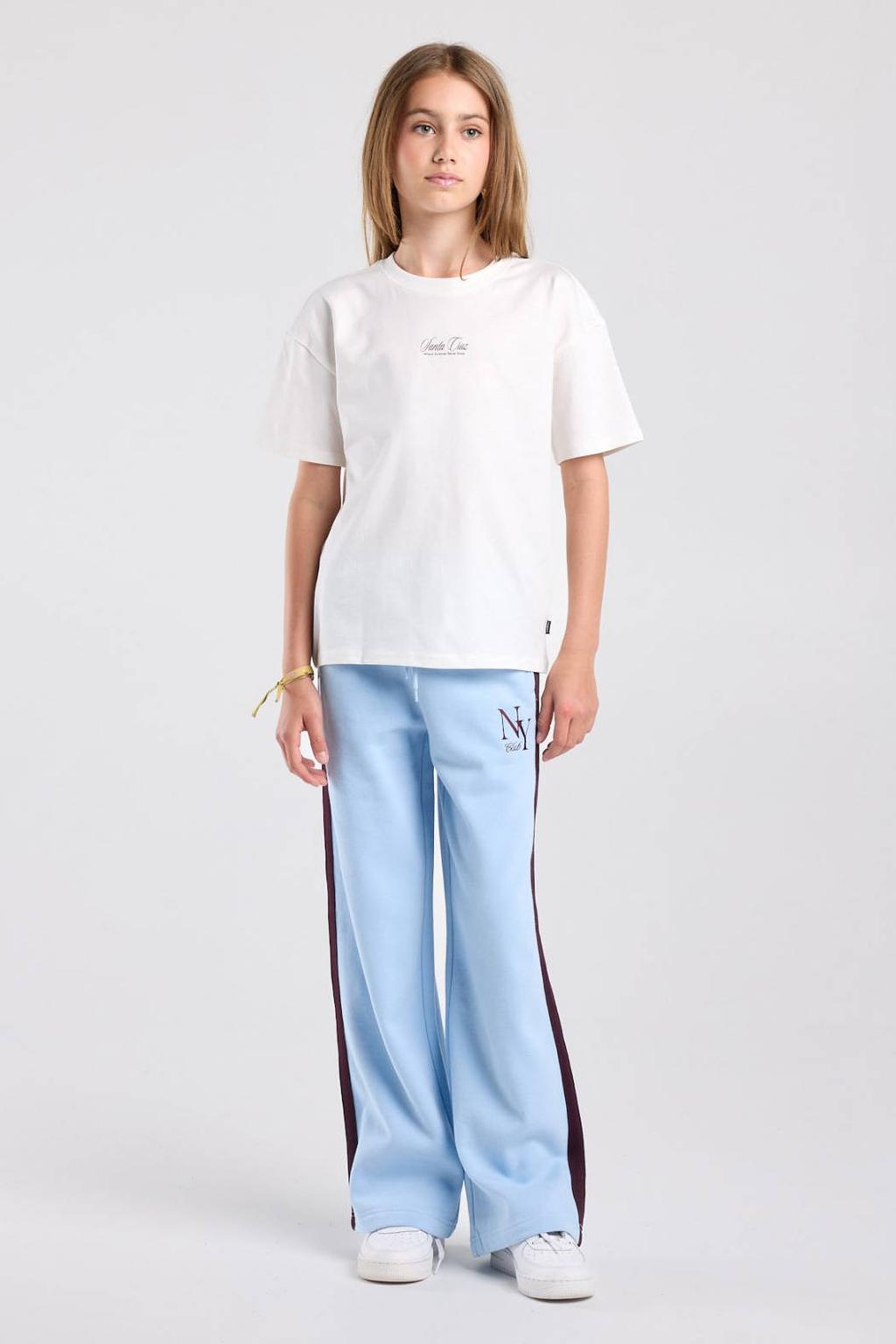 Wit en roze meisjes America Today T-shirt van katoen met backprint, korte mouwen en ronde hals