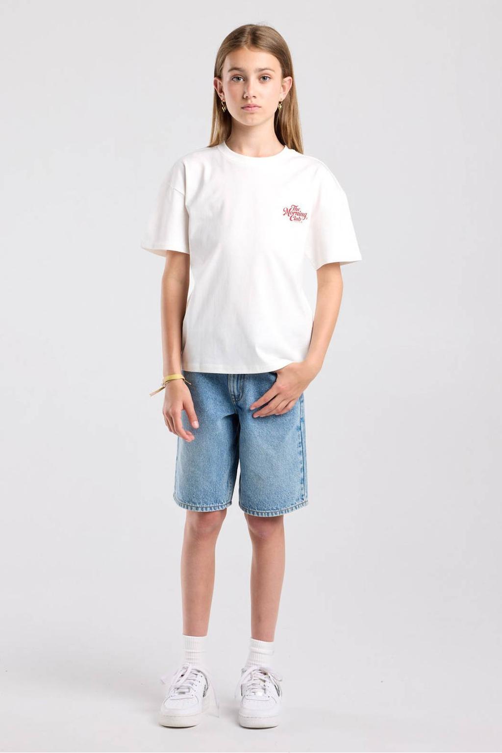 Wit en rode meisjes America Today T-shirt van katoen met backprint, korte mouwen en ronde hals