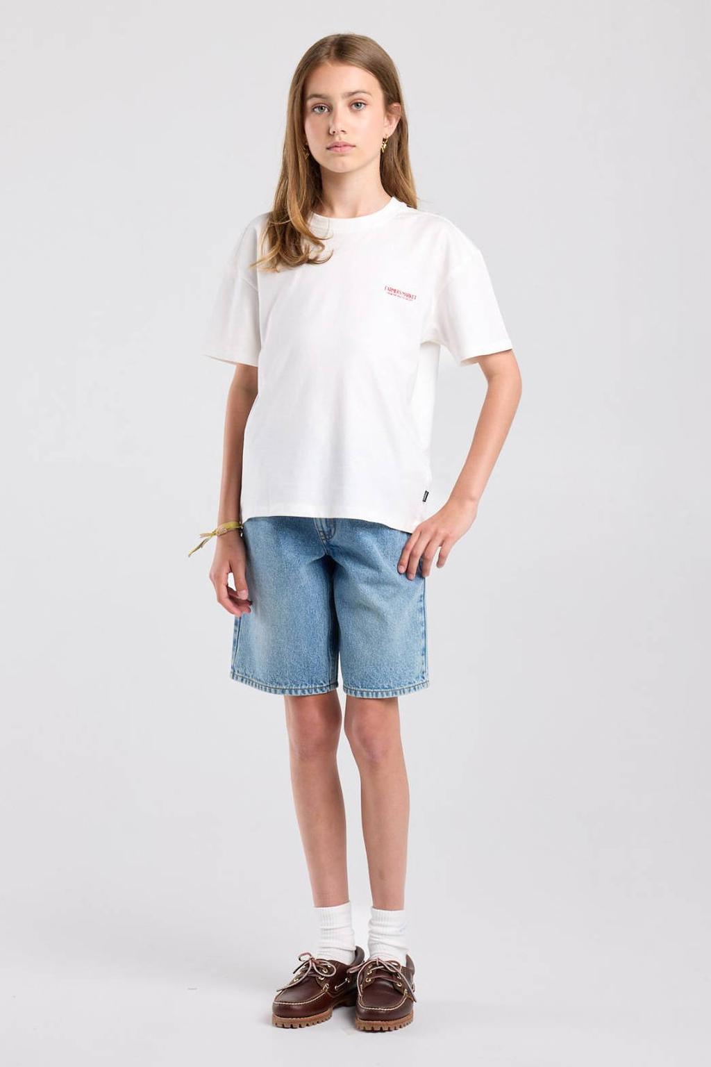 Wit en rode meisjes America Today T-shirt van katoen met backprint, korte mouwen en ronde hals