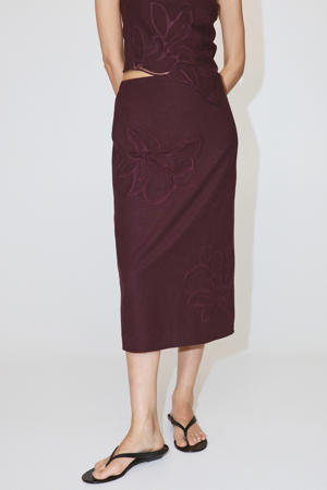 midi rok met borduursels en linnen - donkerrood