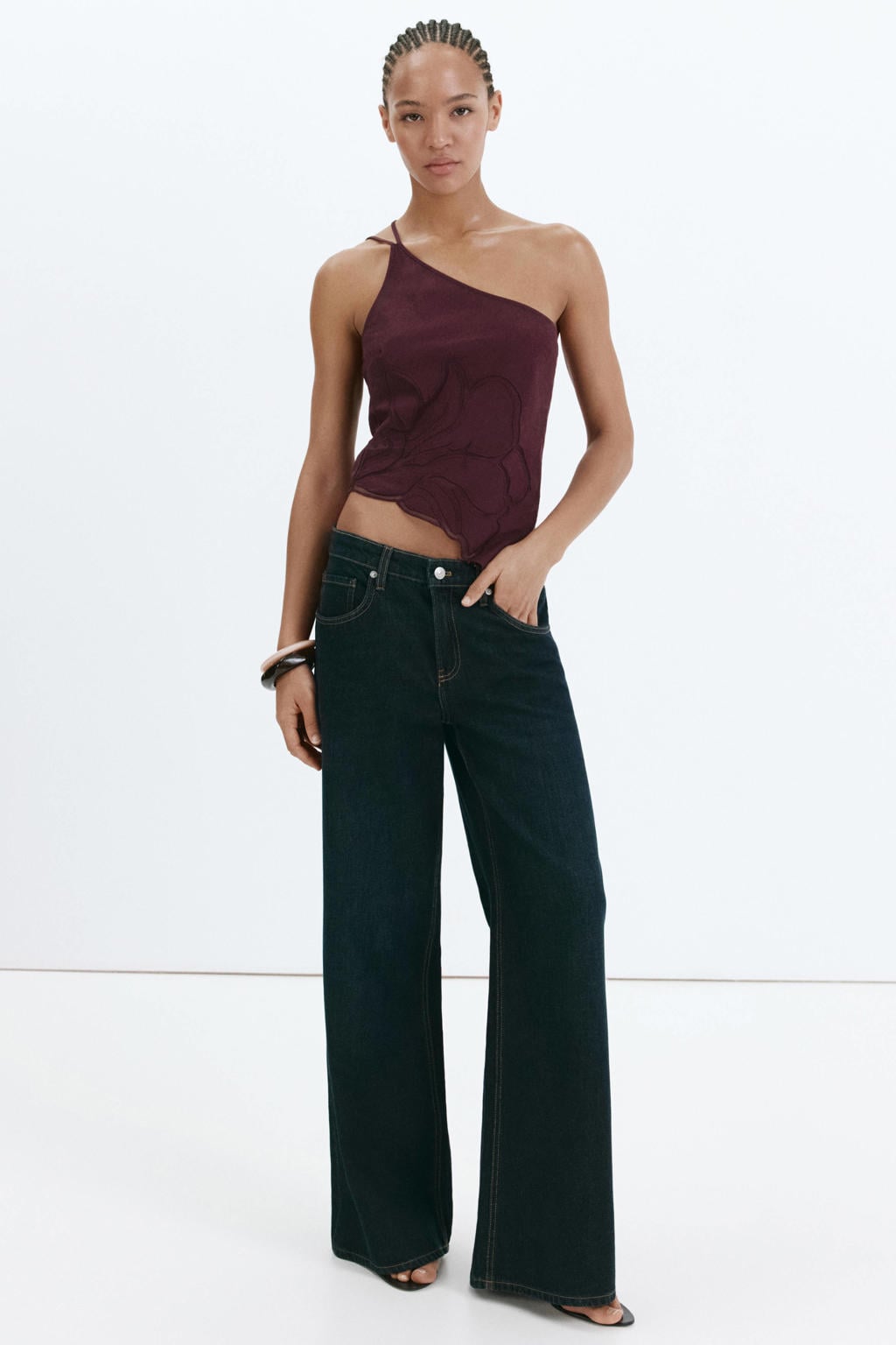 Mango top met borduursels - donkerrood