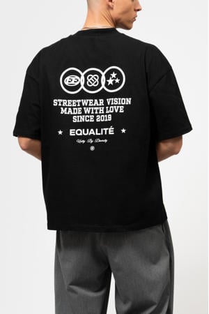 boxy T-shirt met backprint - zwart