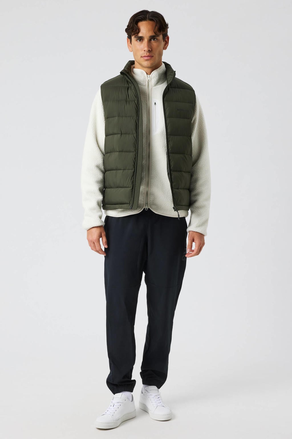 Donkergroene heren Björn Borg outdoor bodywarmer van polyester met effen, opstaande kraag en ritssluiting