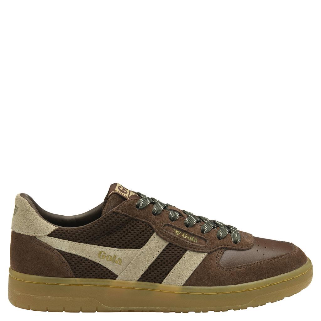 Donkerbruin en ecru dames Gola Hawk '83 leren sneakers - van 60% leer 40% suède met veters