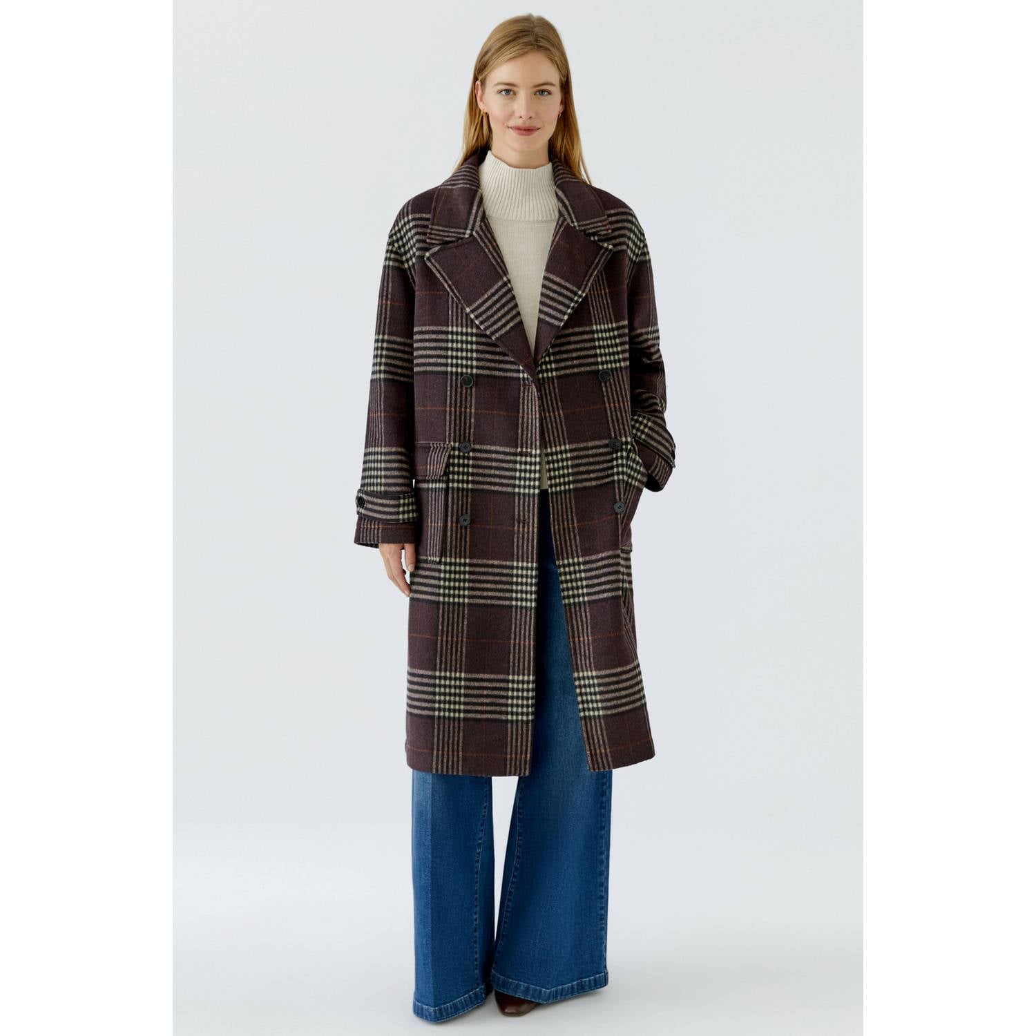 OUI jas met wol donkerbruin beige
