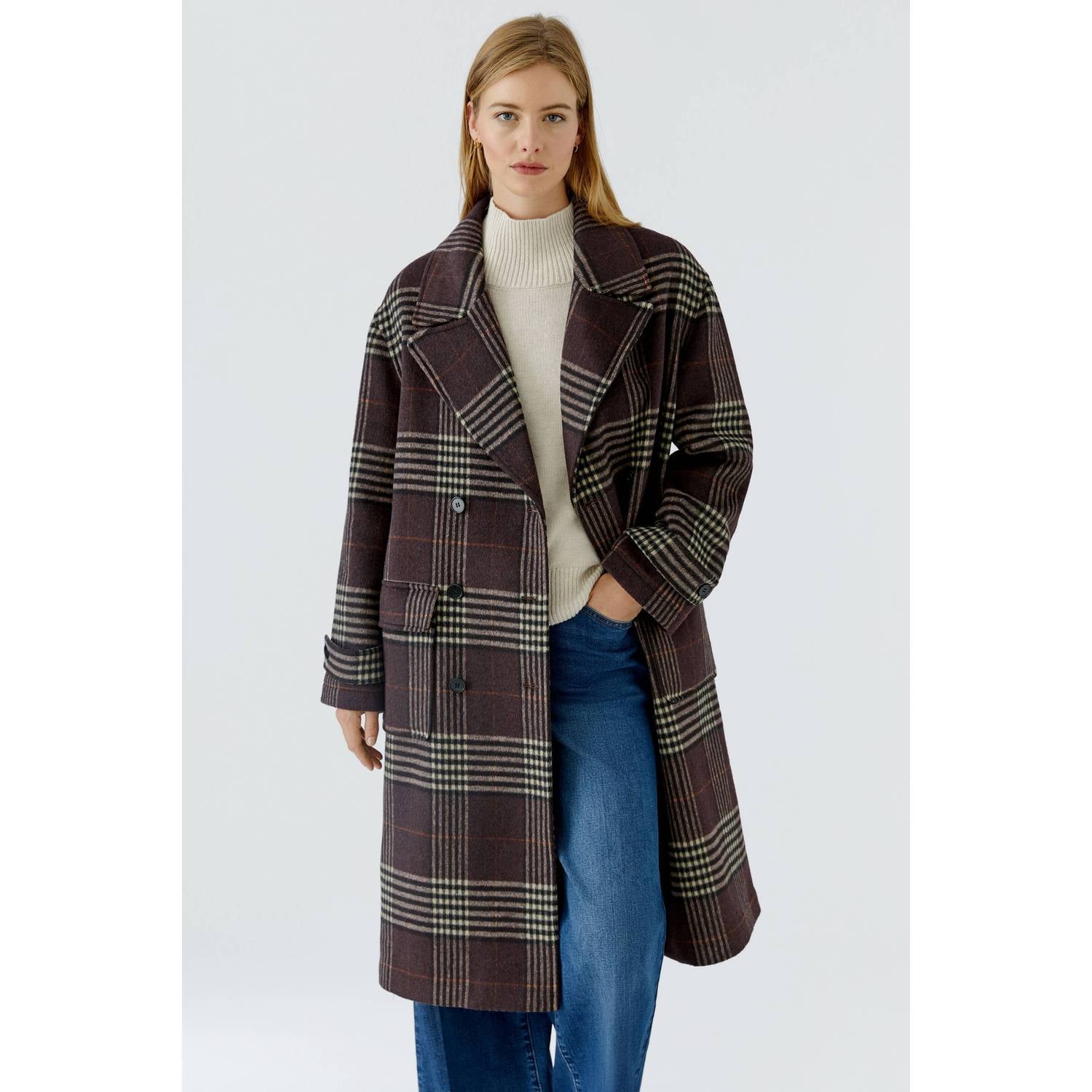 OUI jas met wol donkerbruin beige