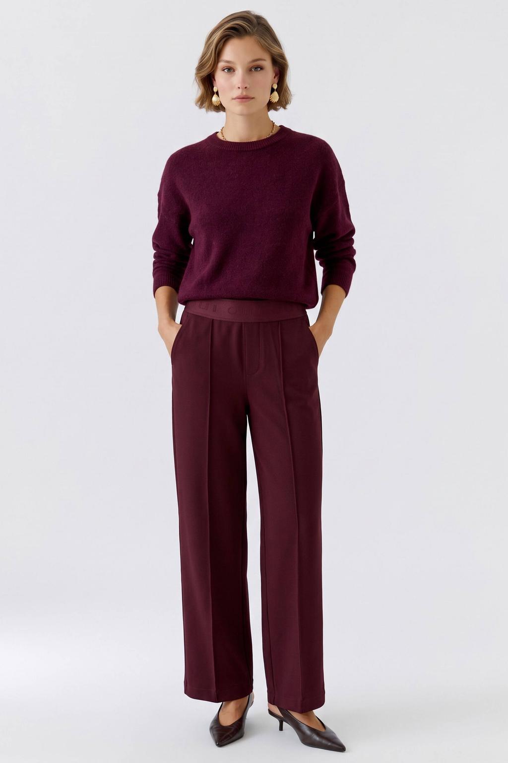 Donkerrode dames OUI wide leg broek met effen