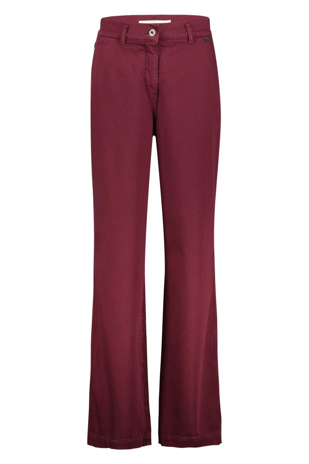 Donkerrode dames Didi wide leg jeans van denim met rits- en knoopsluiting en effen