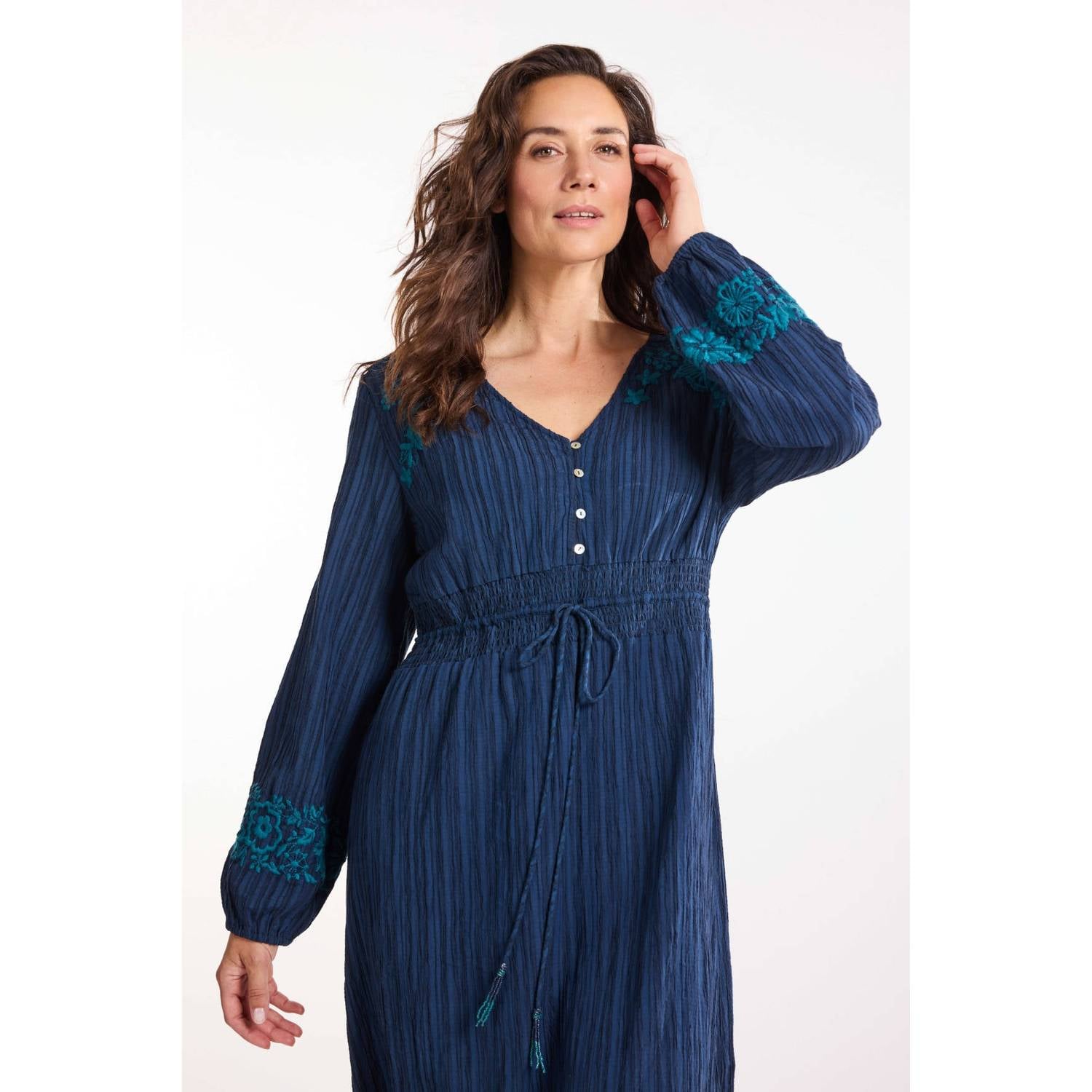 Didi blousejurk met borduursels en ceintuur donkerblauw