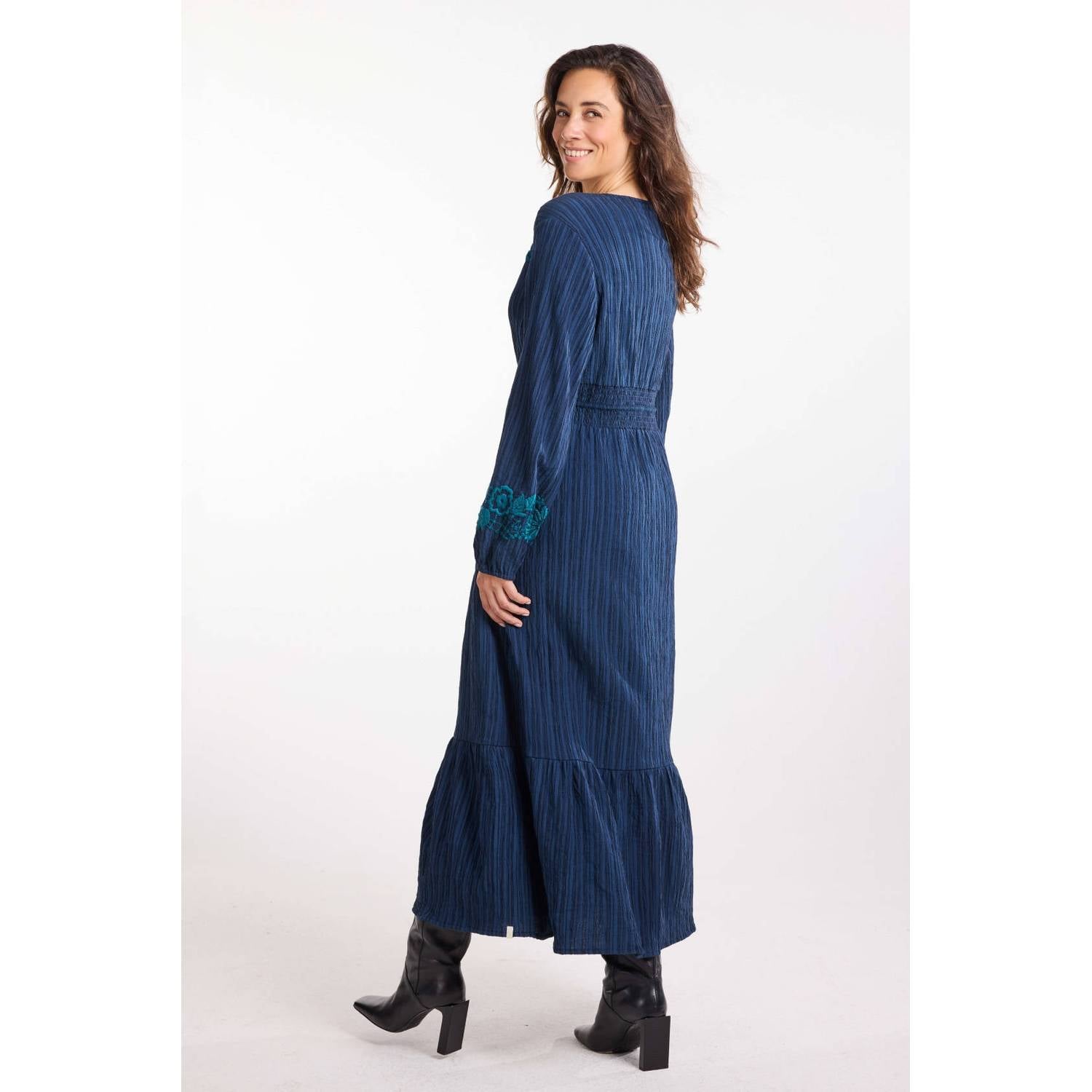 Didi blousejurk met borduursels en ceintuur donkerblauw