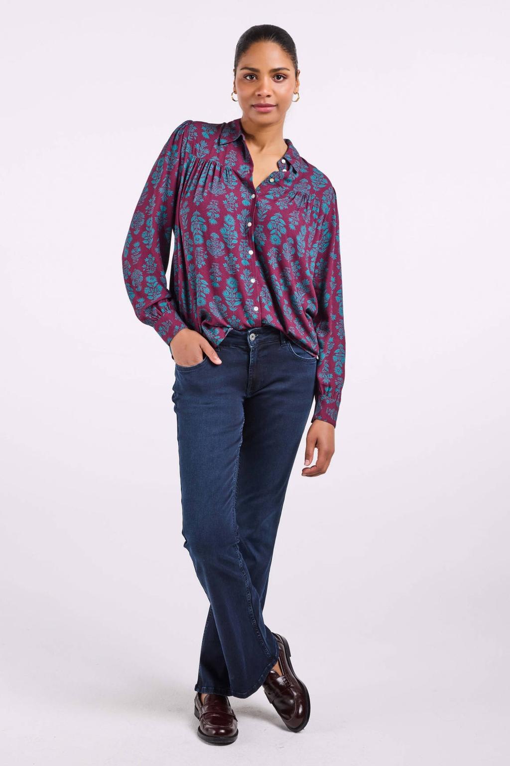 Aubergine dames Didi blouse van viscose met lange mouwen, klassieke kraag en knoopsluiting