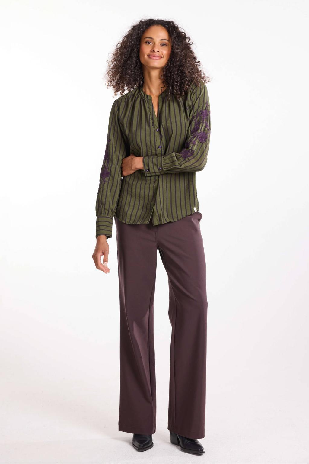 Didi gestreepte blouse met borduursels - donkergroen/paars