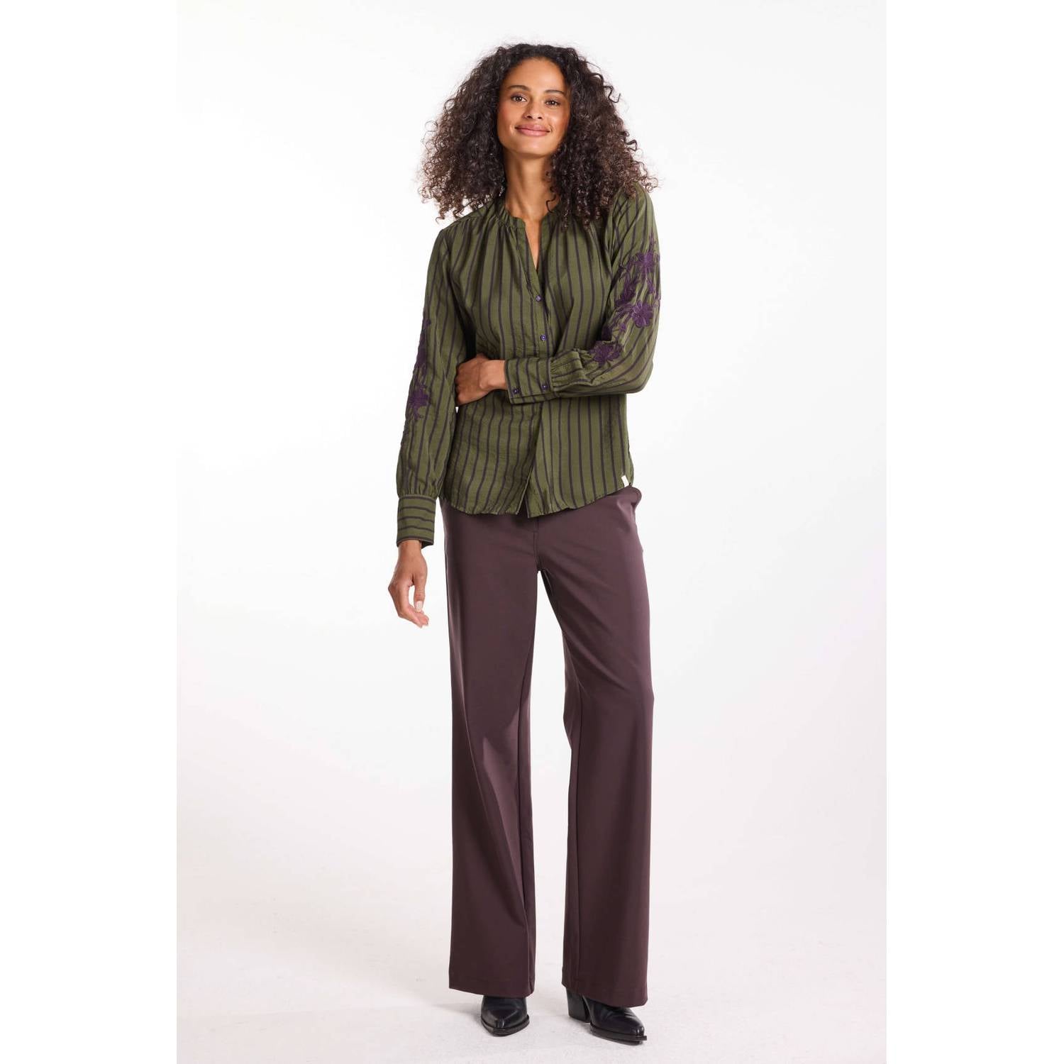 Didi gestreepte blouse met borduursels donkergroen paars