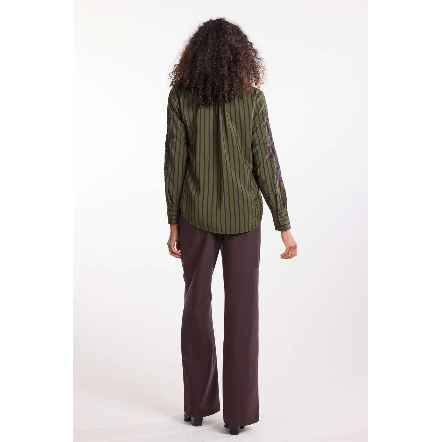 Didi gestreepte blouse met borduursels donkergroen paars