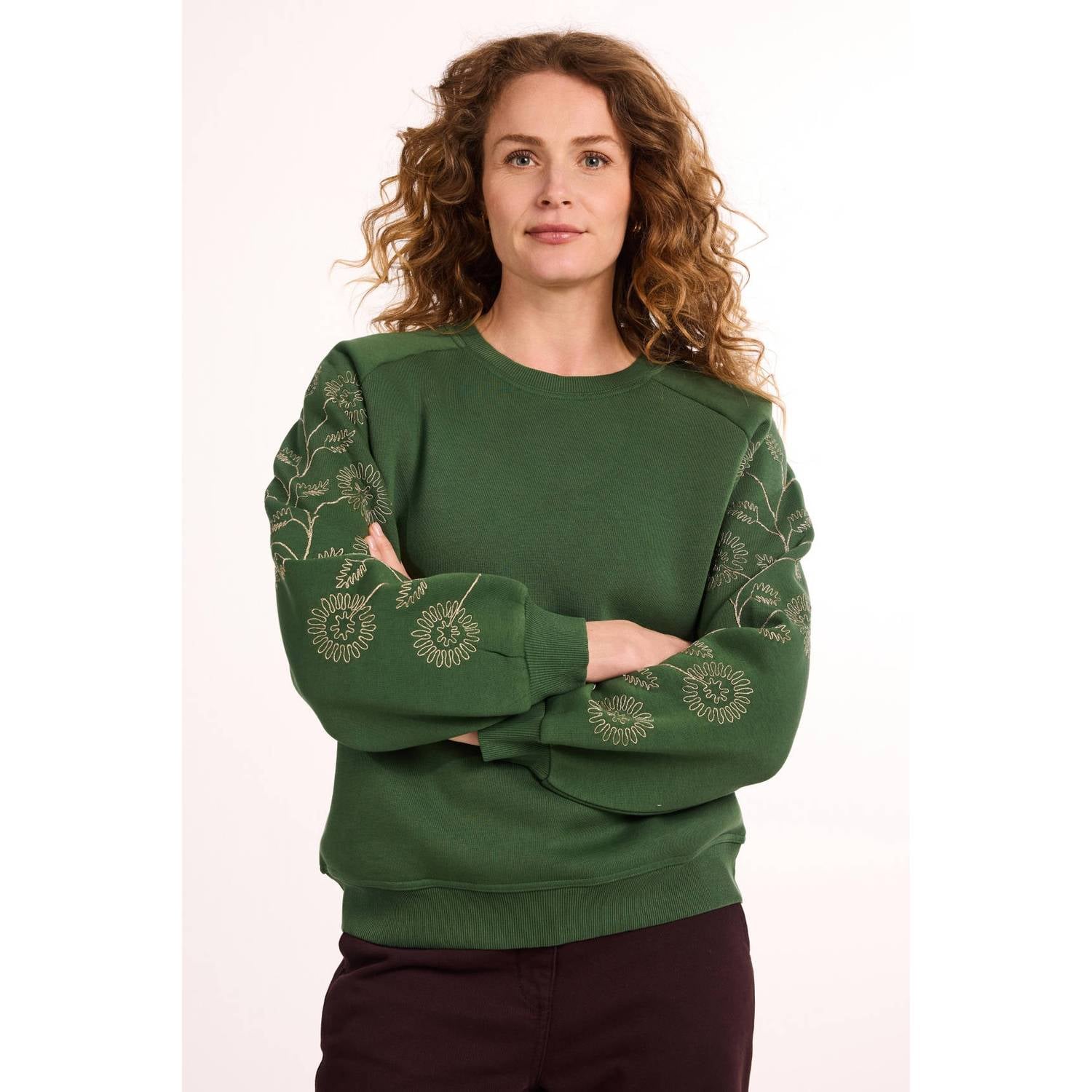 Didi sweater met borduursels donkergroen