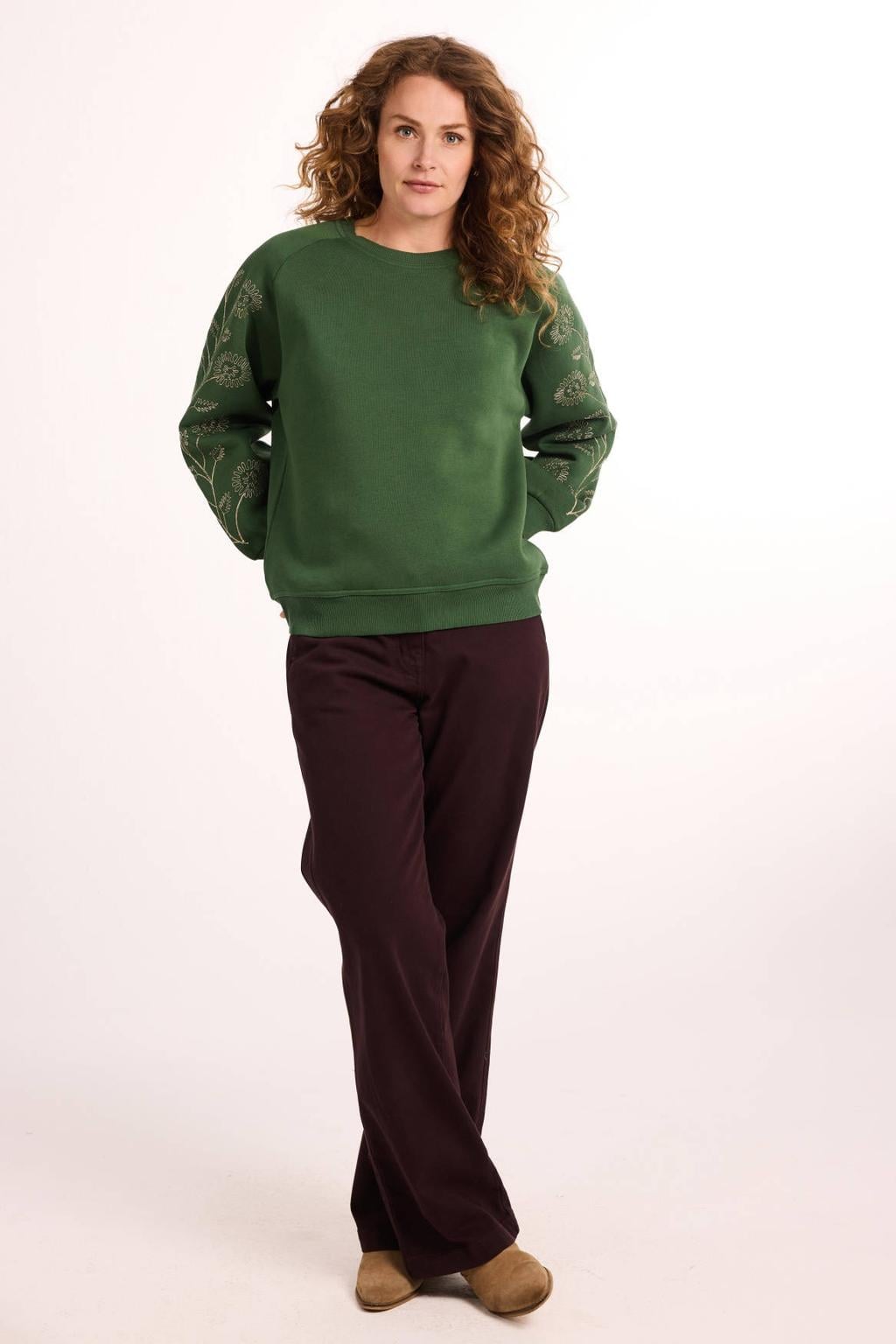 Didi sweater met borduursels - donkergroen