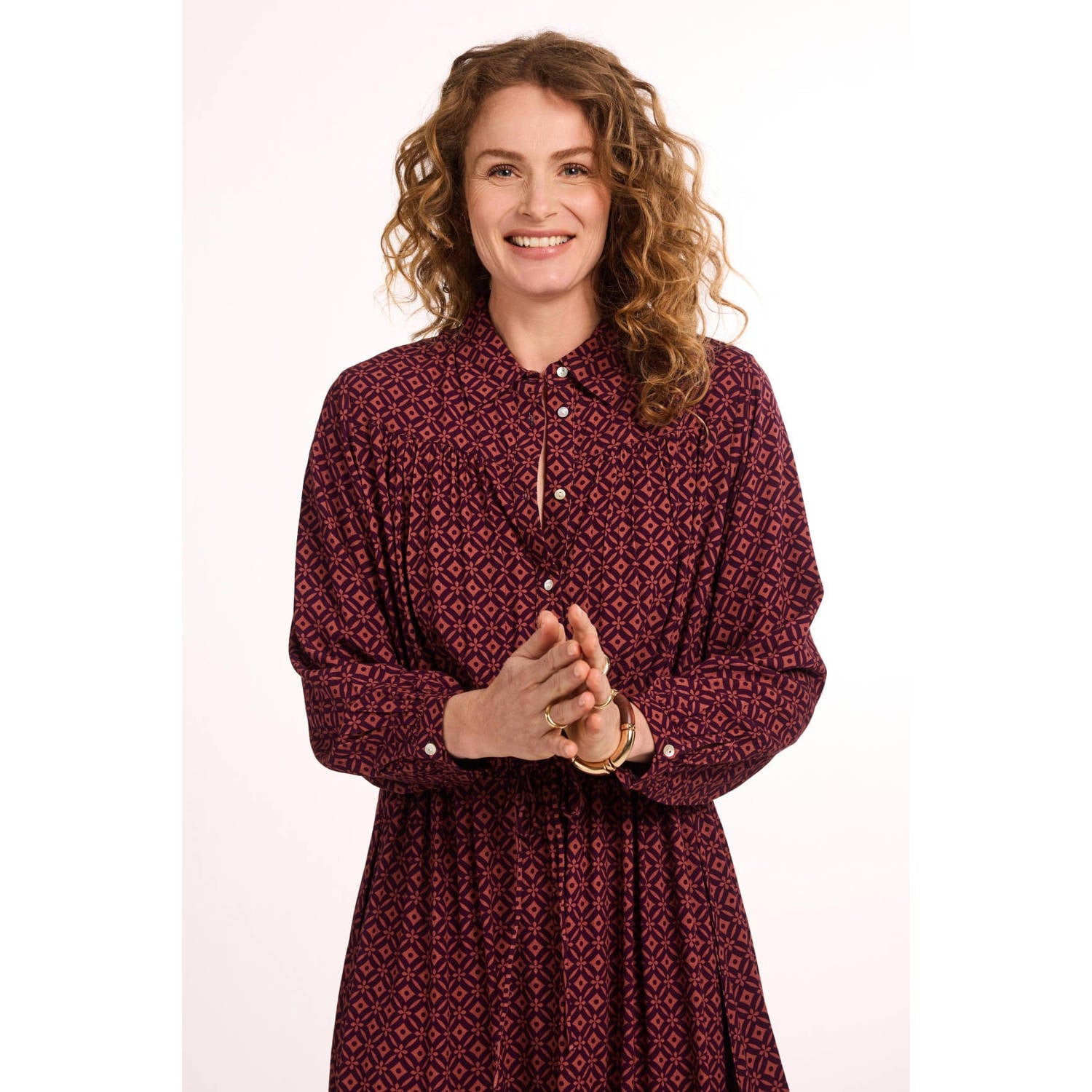 Didi blousejurk met print donkerrood